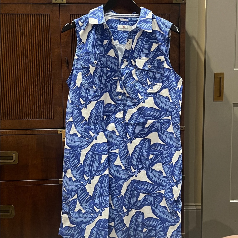 Vineyard Vines Blue Tropical Leaf Dress